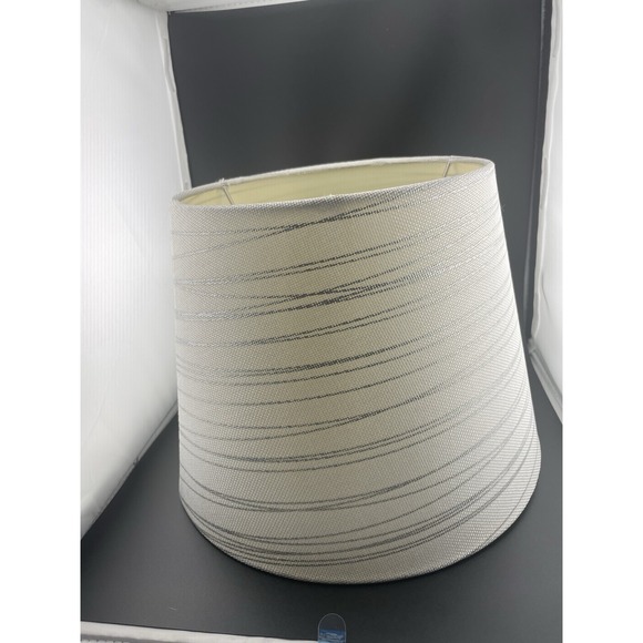 Other - Fabric Lampshade‎ White Off White Silver Metallic Stripe Empire Tapered 9" X 12"